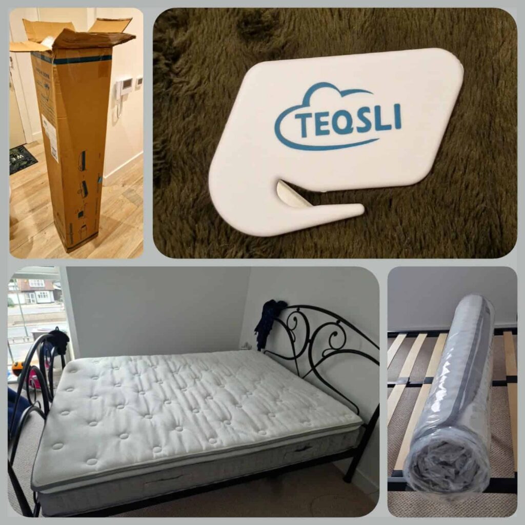 view of TeQsli Double Mattress under £200 uk  our unboxing package arrival home office